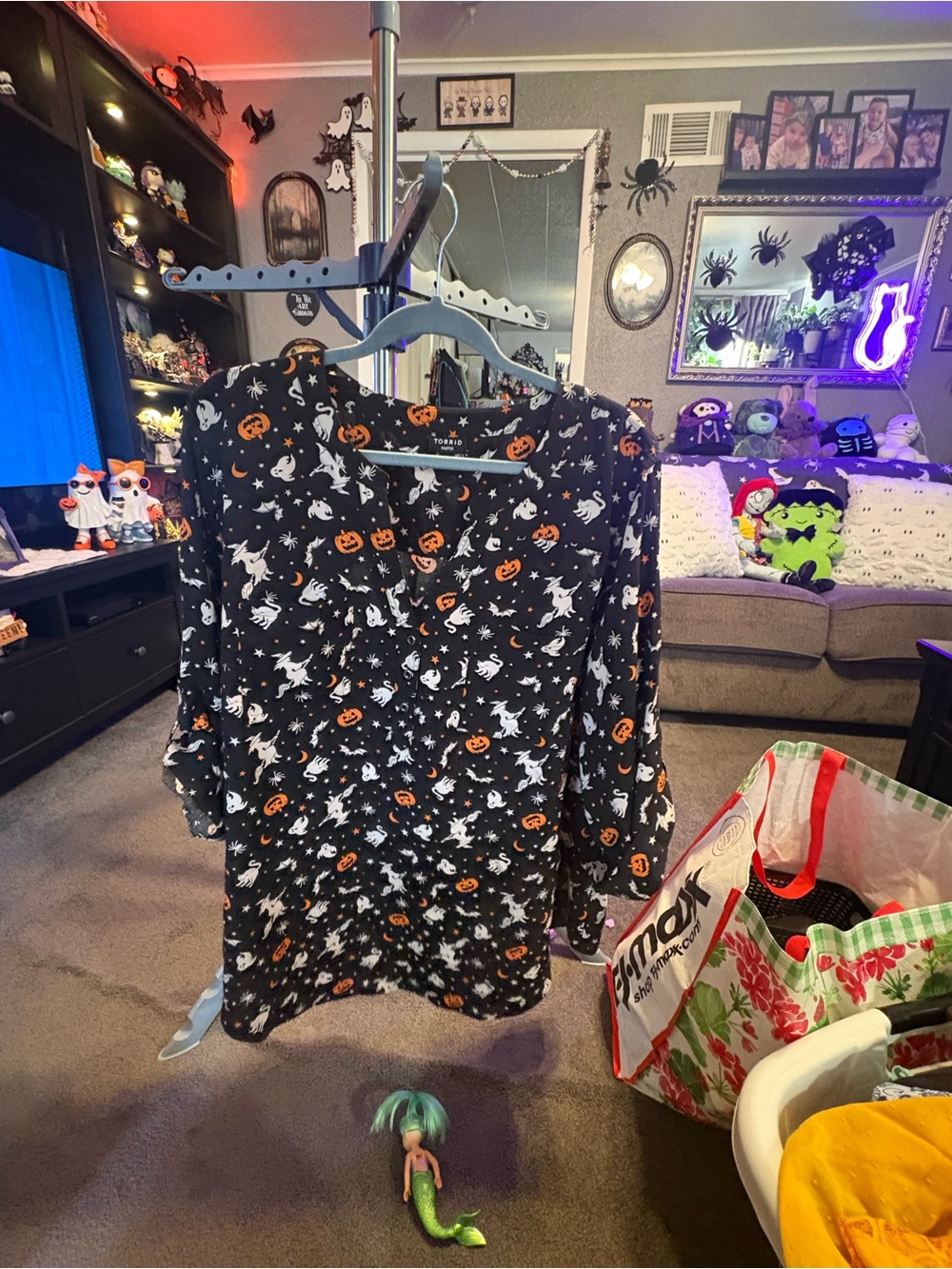 Torrid Harper Halloween Long Sleeve Top - Black with Orange & White Print